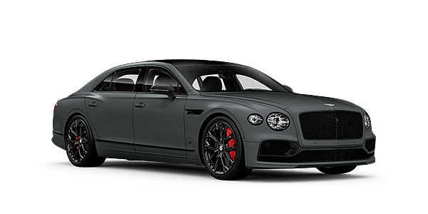 Bentley Muscat Bentley Flying Spur S front side angled view in Cambrian Grey coloured exterior. 